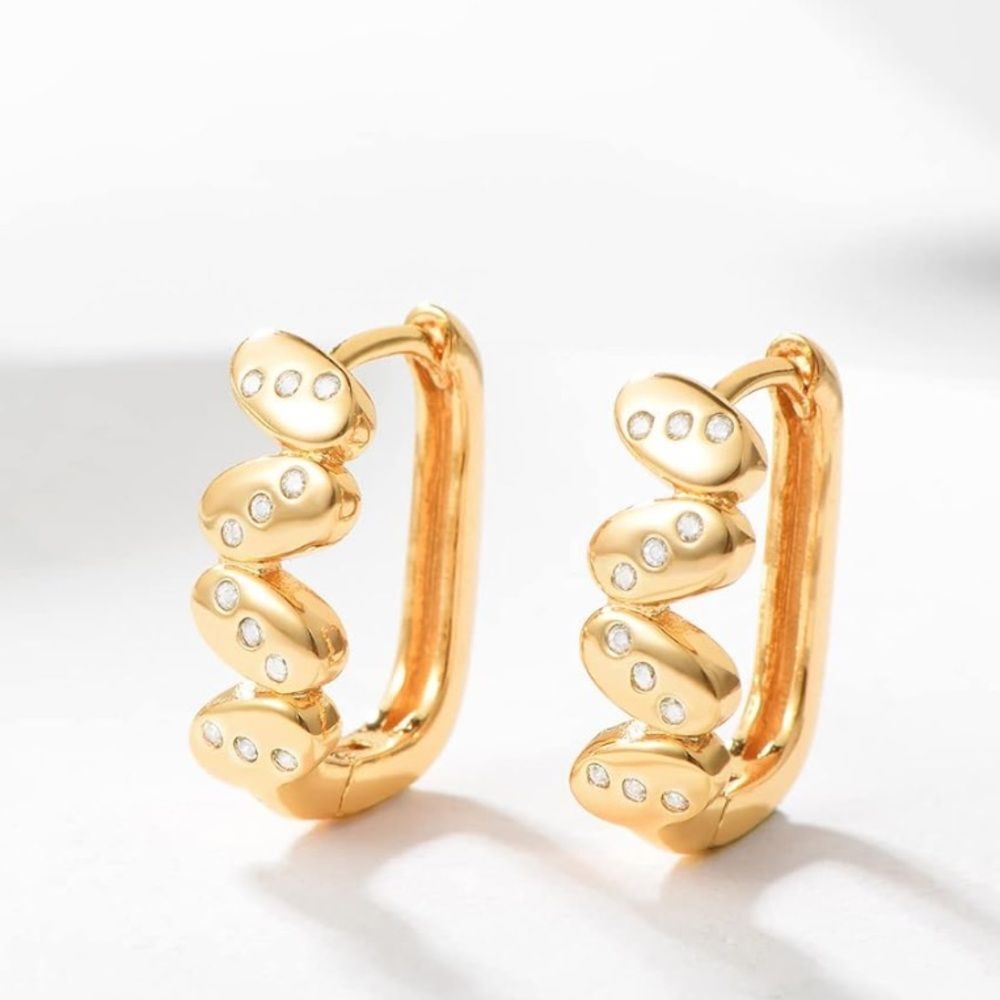 NEW 18K Gold Plated Dainty Cubic Zirconia Oval Huggie Earring